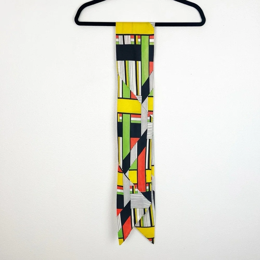VTG 70s 80s Geometric Scarf Bold Color Block Print Head Neck Wrap Retro Mod